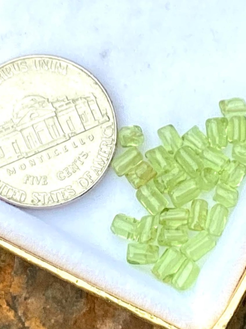 Peridot Tube Beads, NWT, Drilled, 4mm